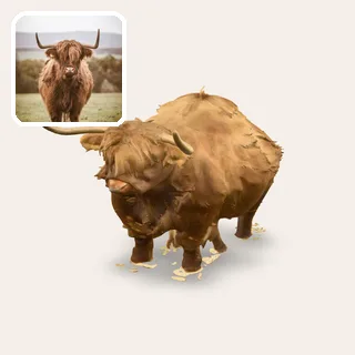 Highland cow photo and its 3D model