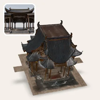 Chinese pavilion render and its 3D model