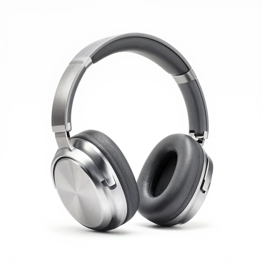 Brutalist pair of headphones isolated on a white background