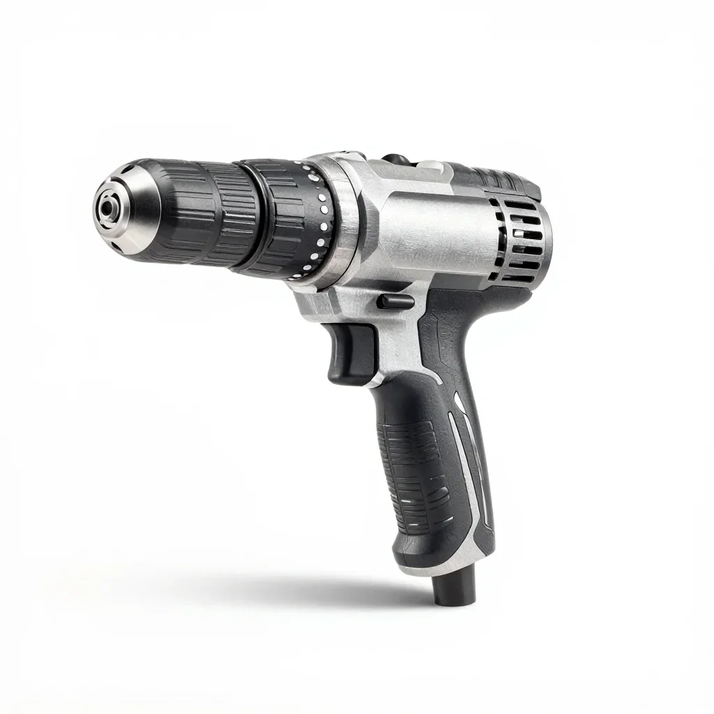 Brutalist power drill isolated on a white background