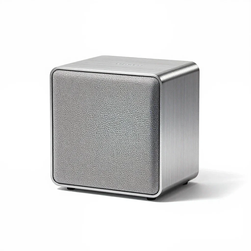 Brutalist wireless speaker isolated on a white background