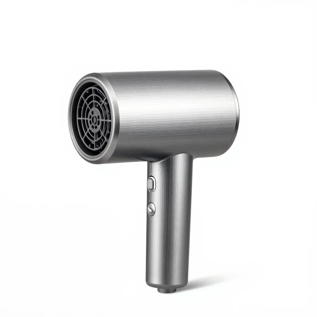 Compact travel hair dryer isolated on a white background