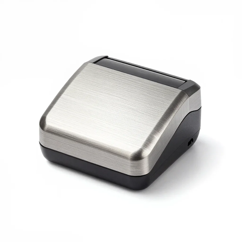 Compact travel label printer isolated on a white background