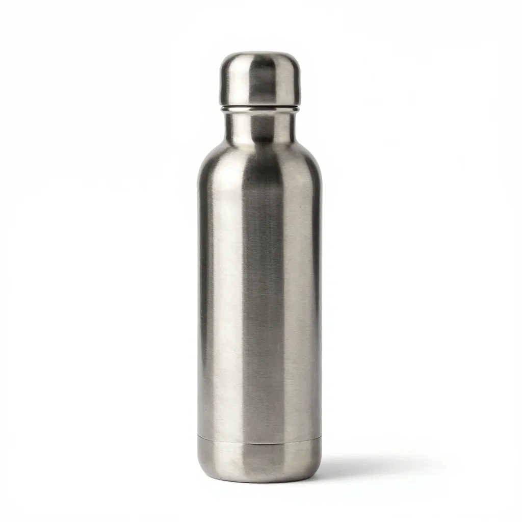 Compact travel water bottle isolated on a white background