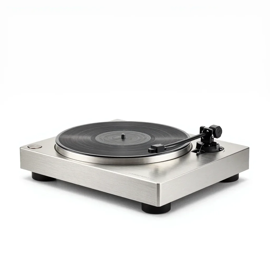 Minimalist record player isolated on a white background