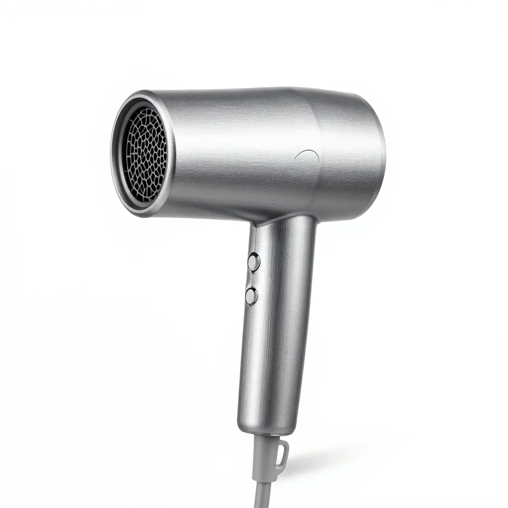 Playful hair dryer isolated on a white background