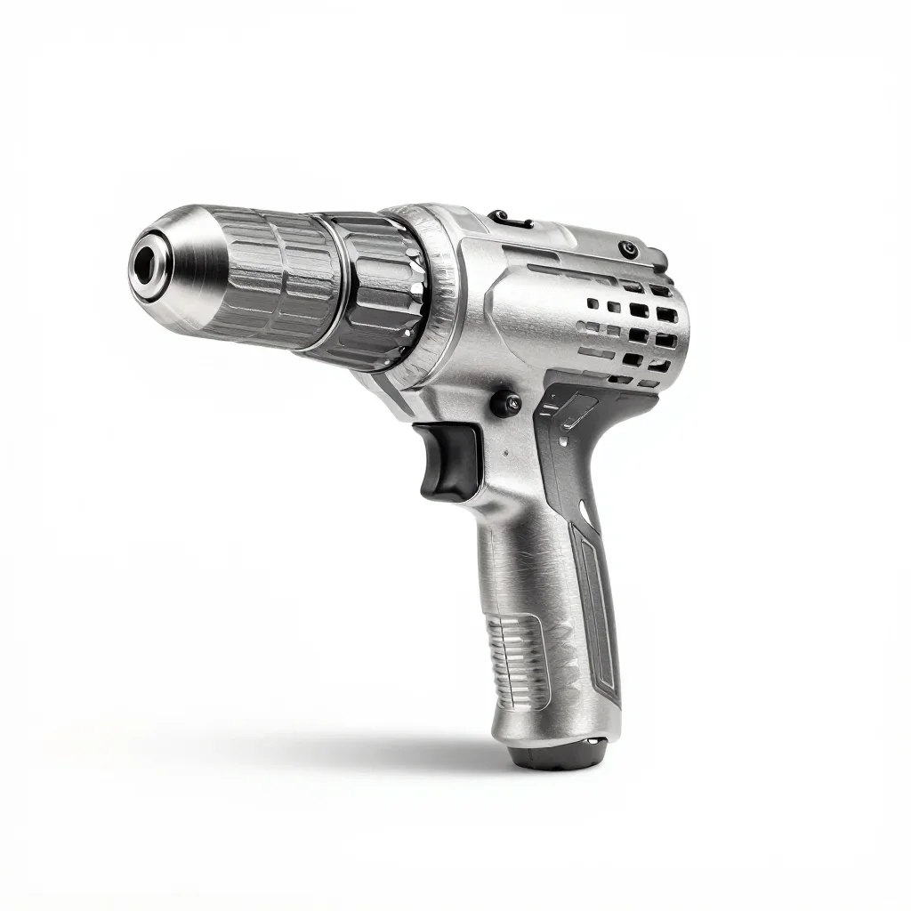 Playful power drill isolated on a white background