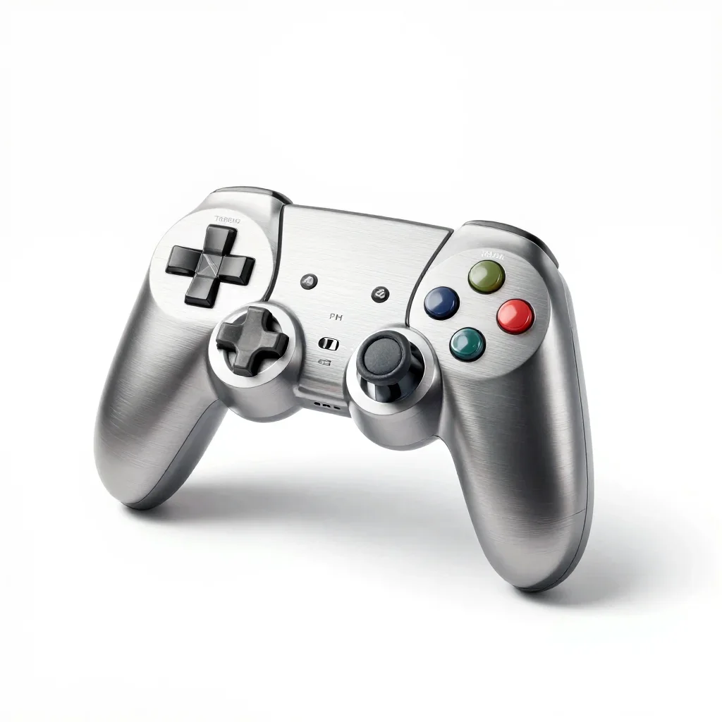 Retro-futuristic game controller isolated on a white background