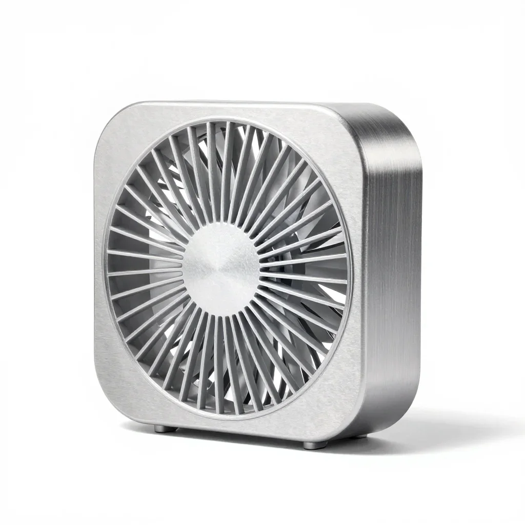 Retro-futuristic portable fan isolated on a white background