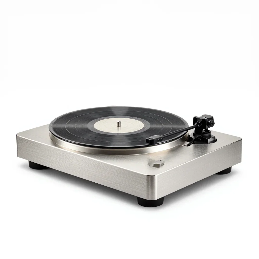 Retro-futuristic record player isolated on a white background