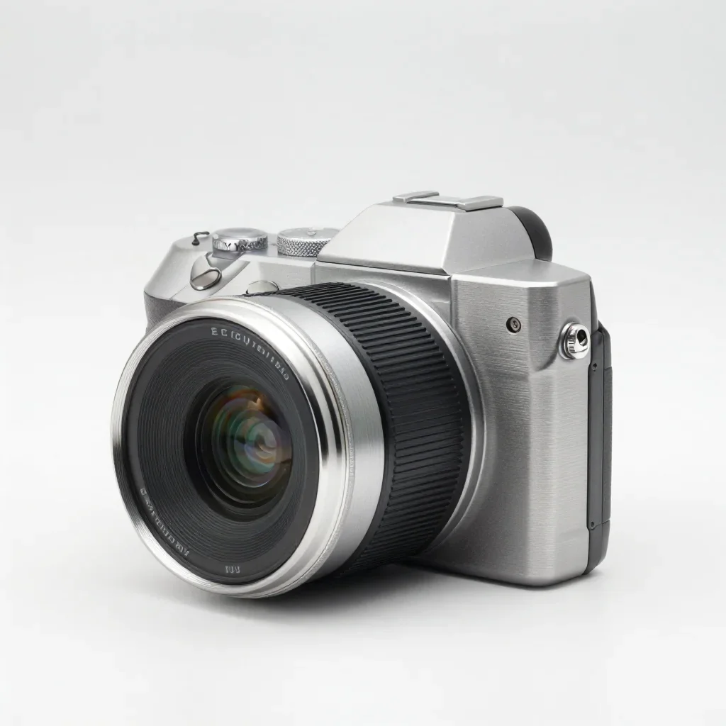 Eco recycled-material camera isolated on a white background