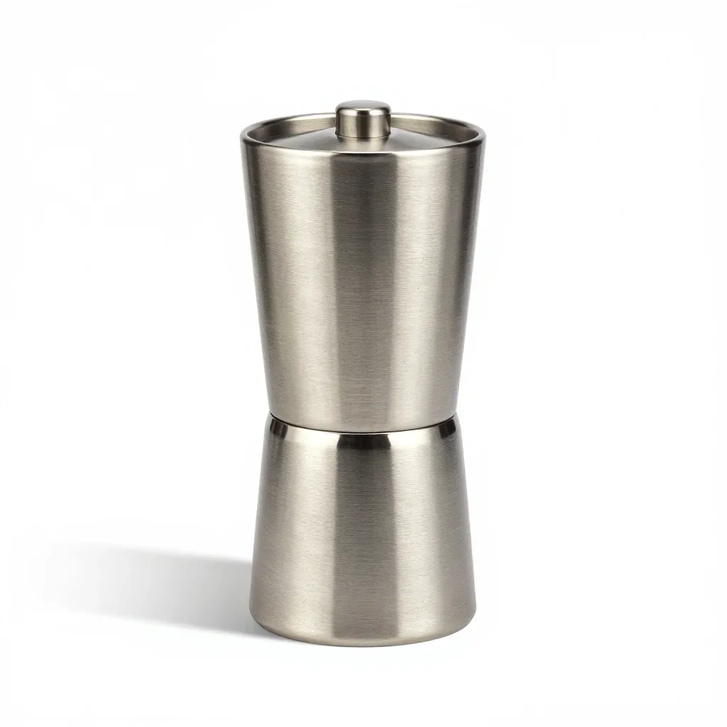 Eco recycled-material coffee grinder isolated on a white background