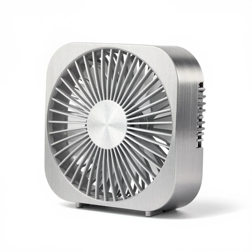 Eco recycled-material portable fan isolated on a white background