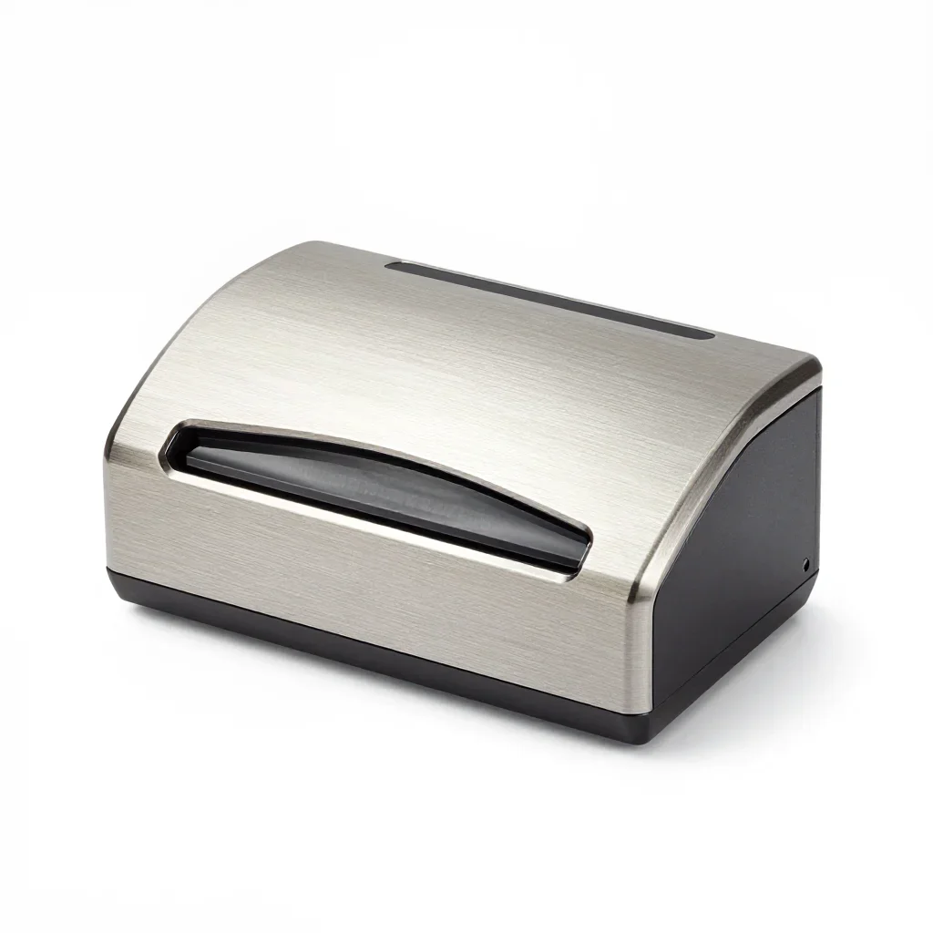 Organic curved label printer isolated on a white background