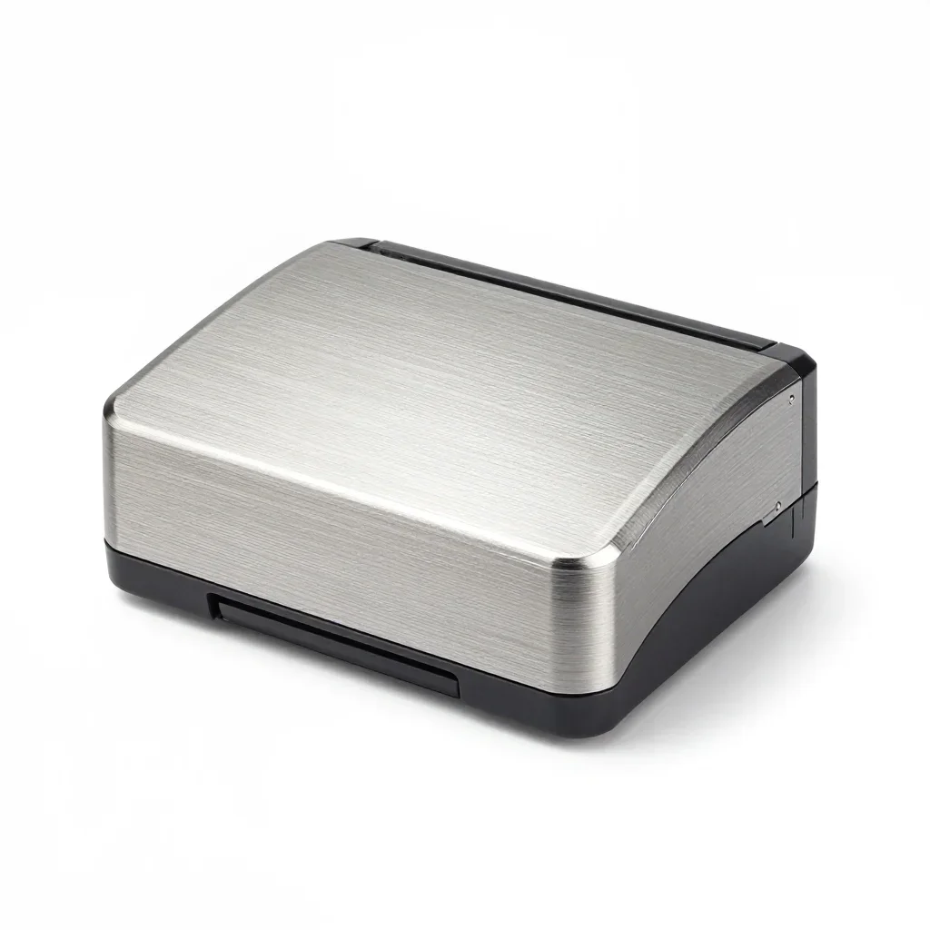 Ultra-slim label printer isolated on a white background