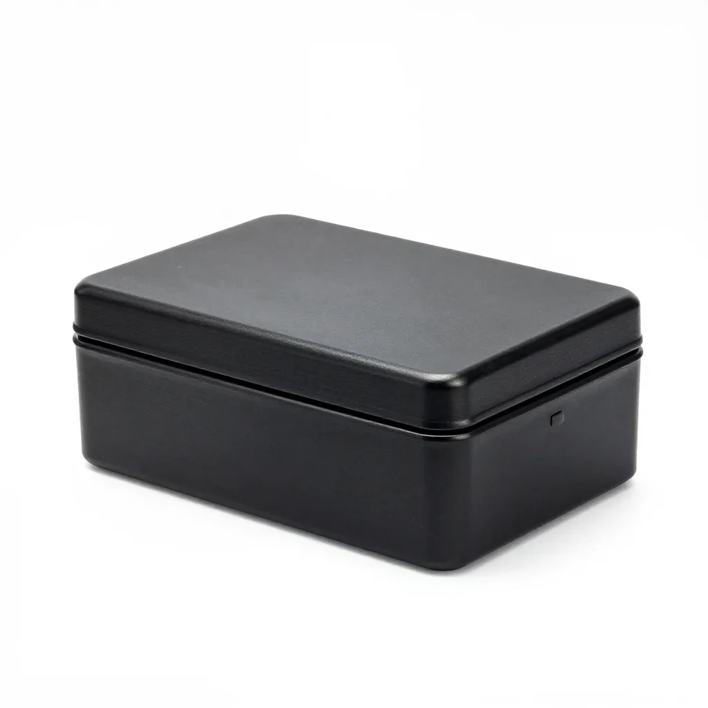 Matte black lunch box isolated on a white background