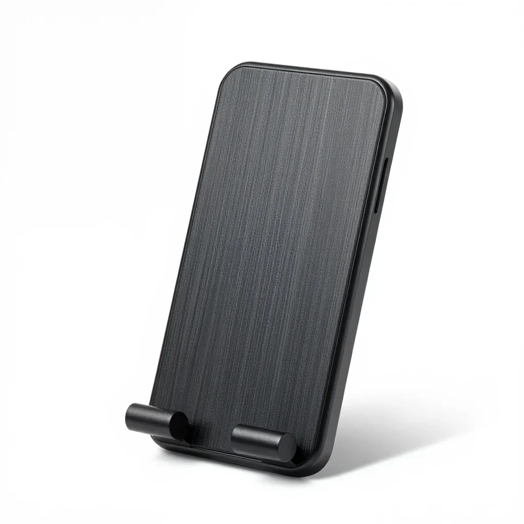 Matte black phone stand isolated on a white background