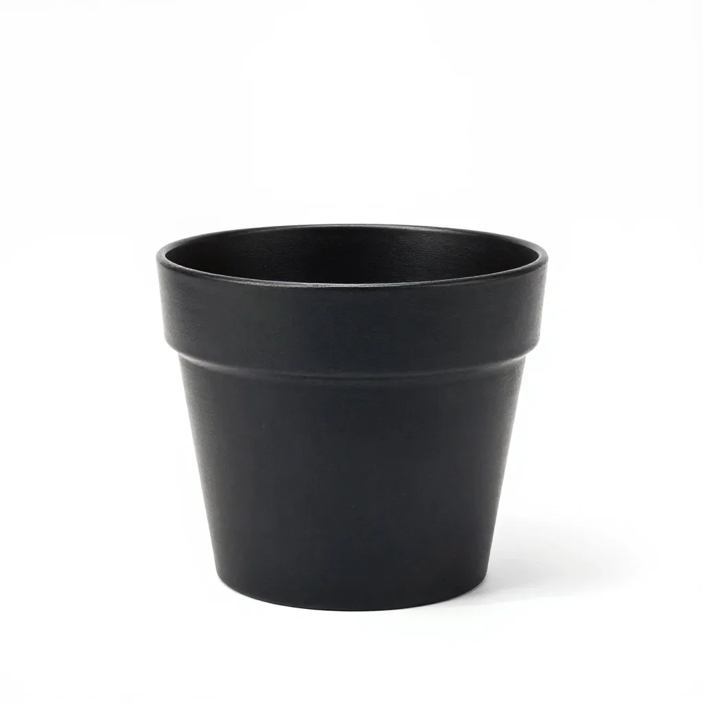 Matte black plant pot isolated on a white background