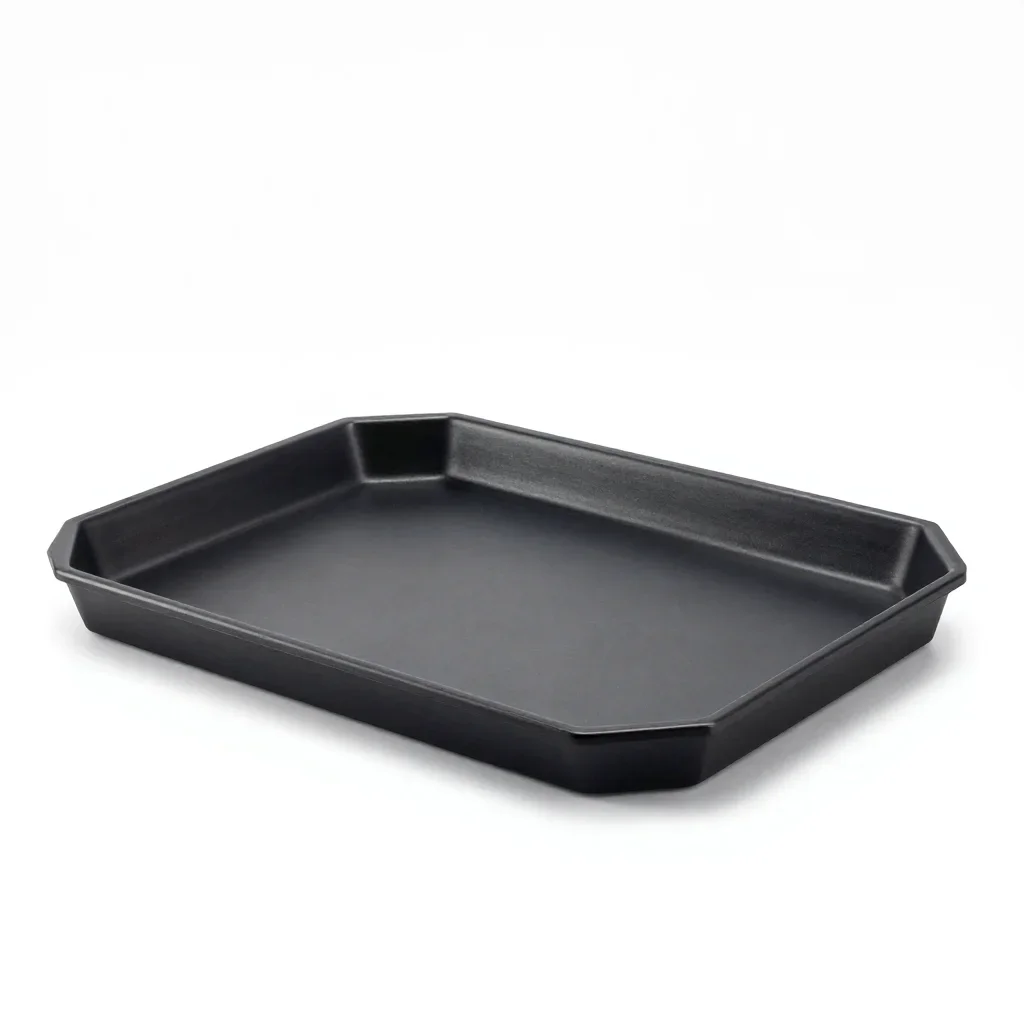 Matte black serving tray isolated on a white background