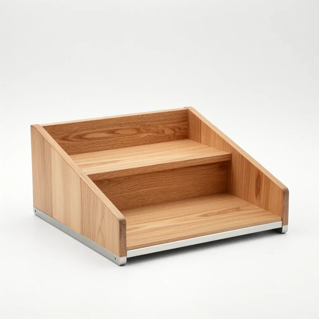 Natural wood desk organiser isolated on a white background
