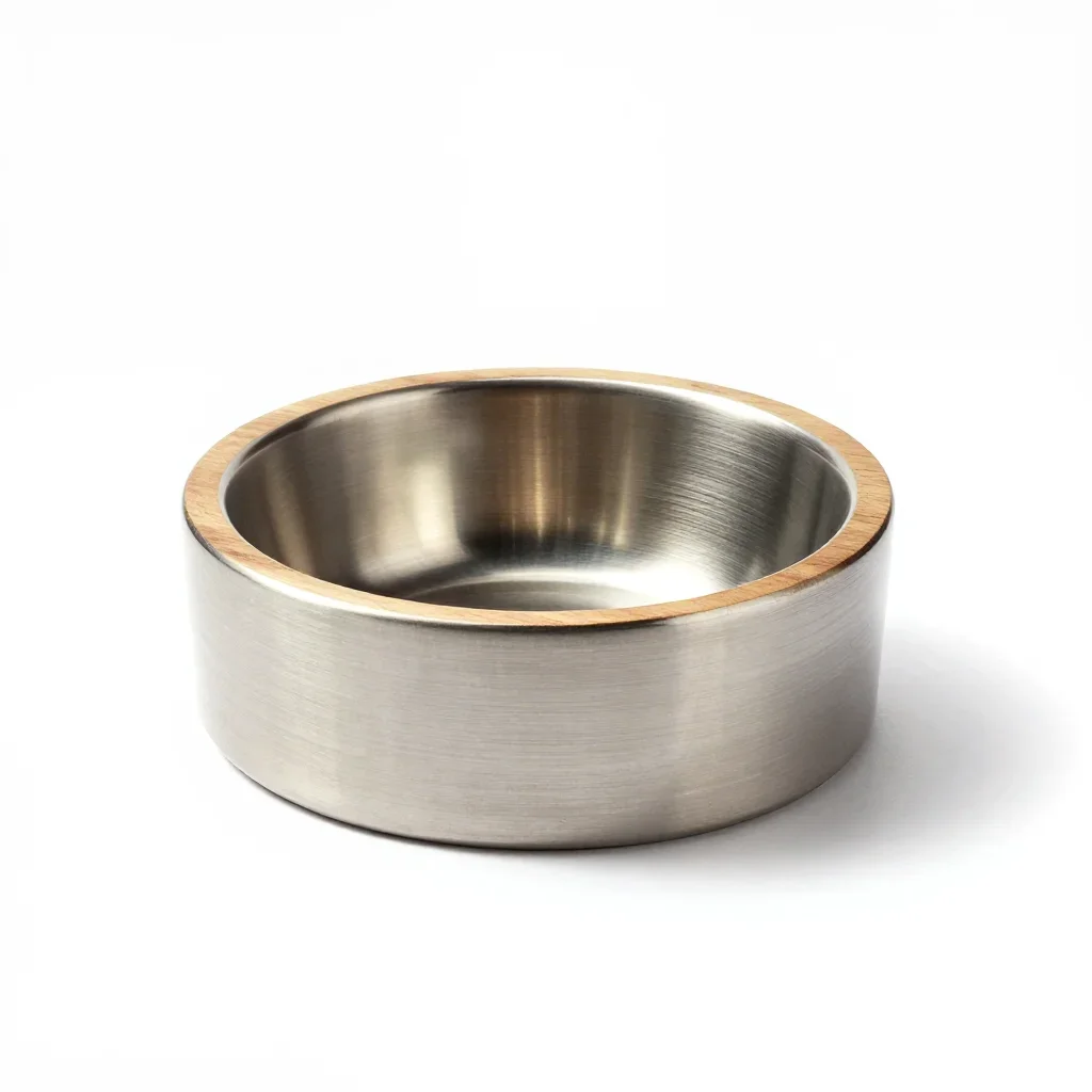 Natural wood pet bowl isolated on a white background