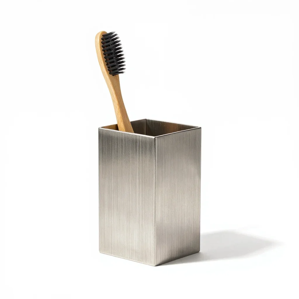 Natural wood toothbrush holder isolated on a white background