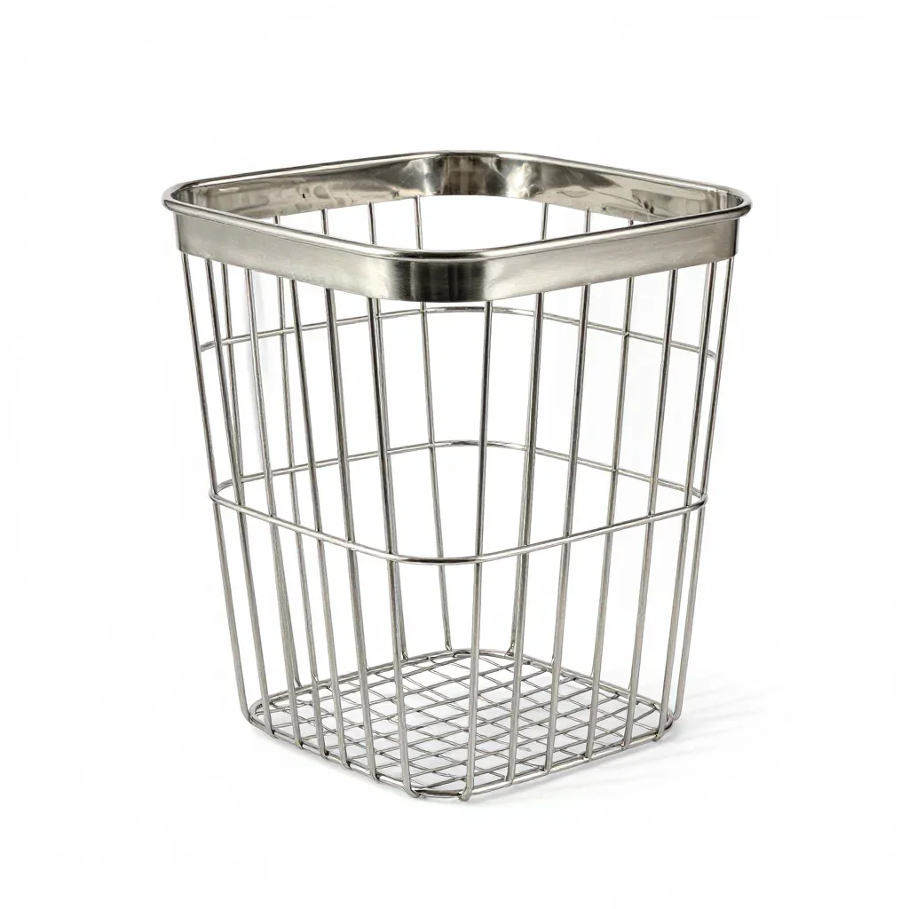 Stainless steel laundry basket isolated on a white background