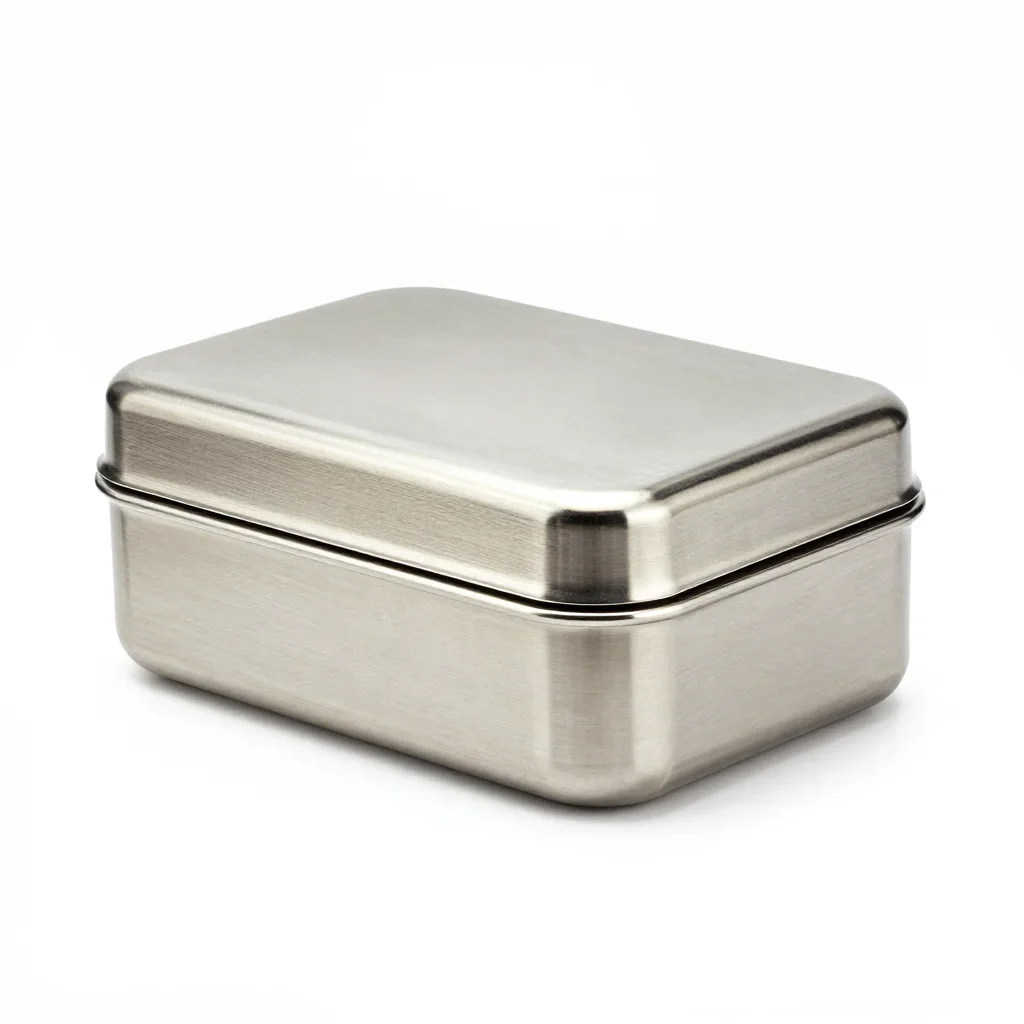 Stainless steel lunch box isolated on a white background