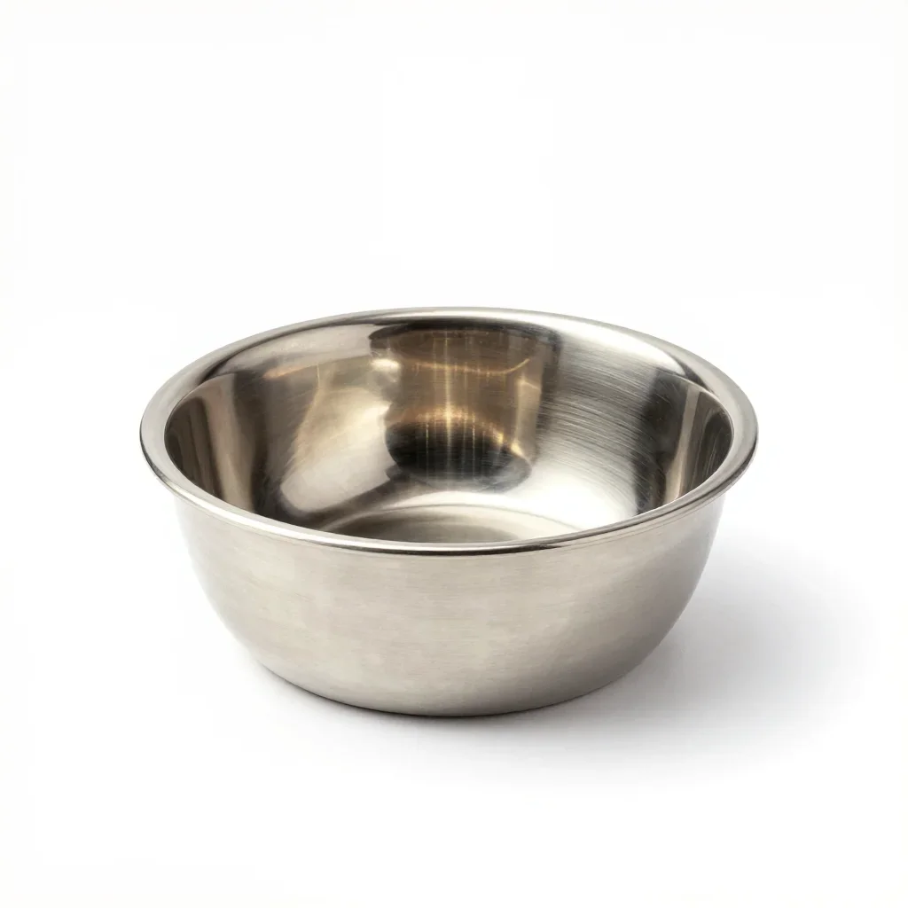 Stainless steel pet bowl isolated on a white background