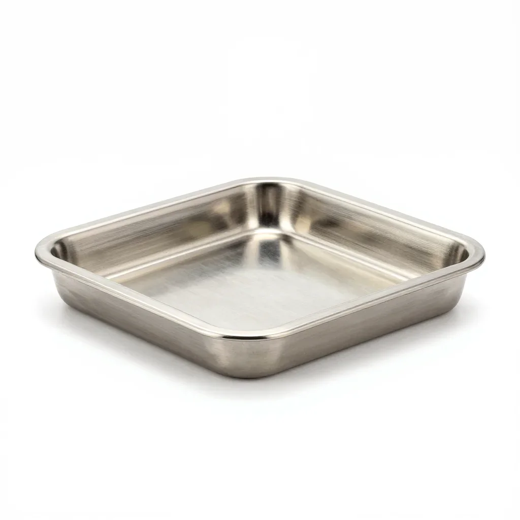 Stainless steel trivet isolated on a white background