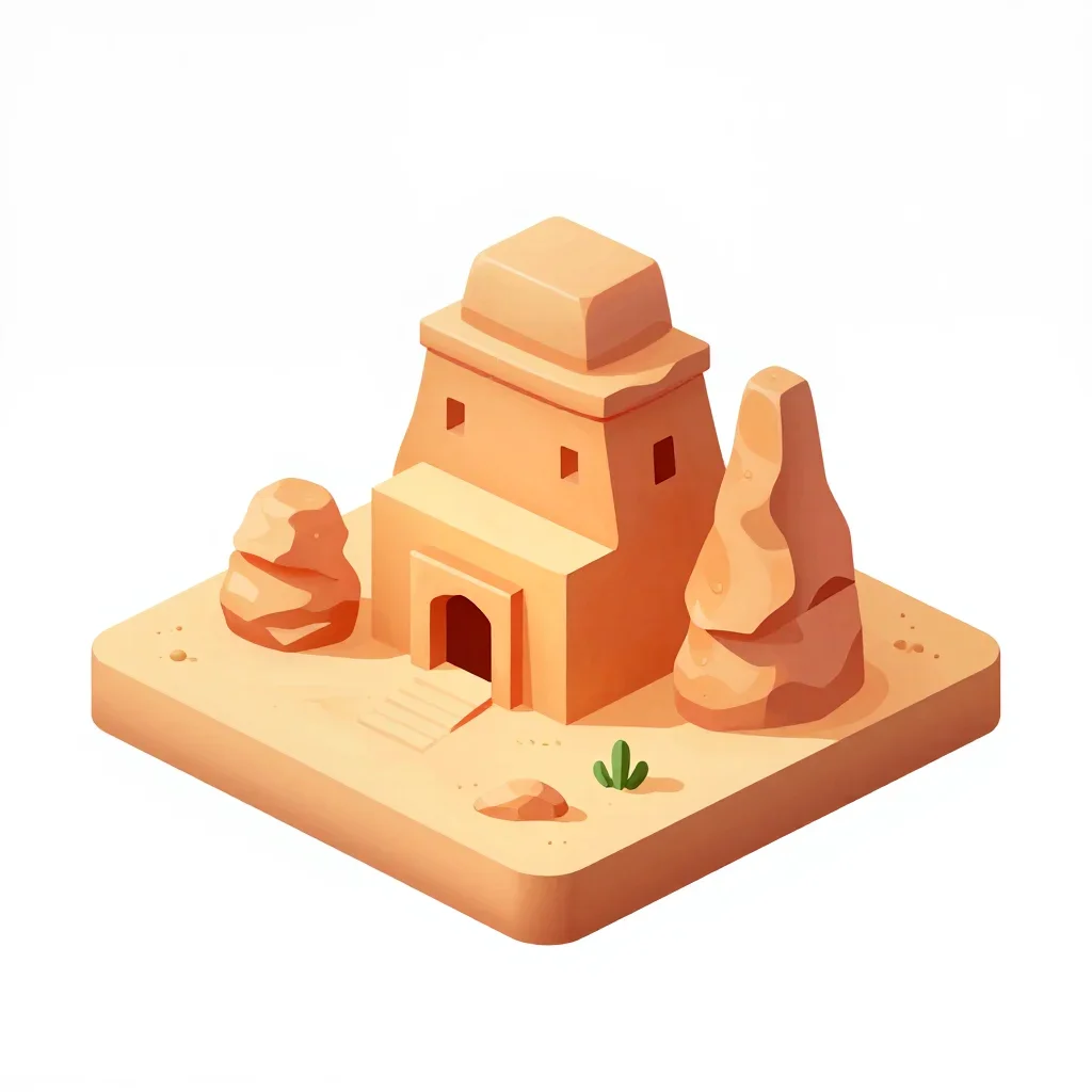 Desert outpost rock formation isolated on a white background