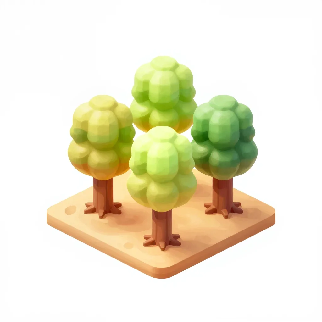 Desert outpost tree cluster isolated on a white background