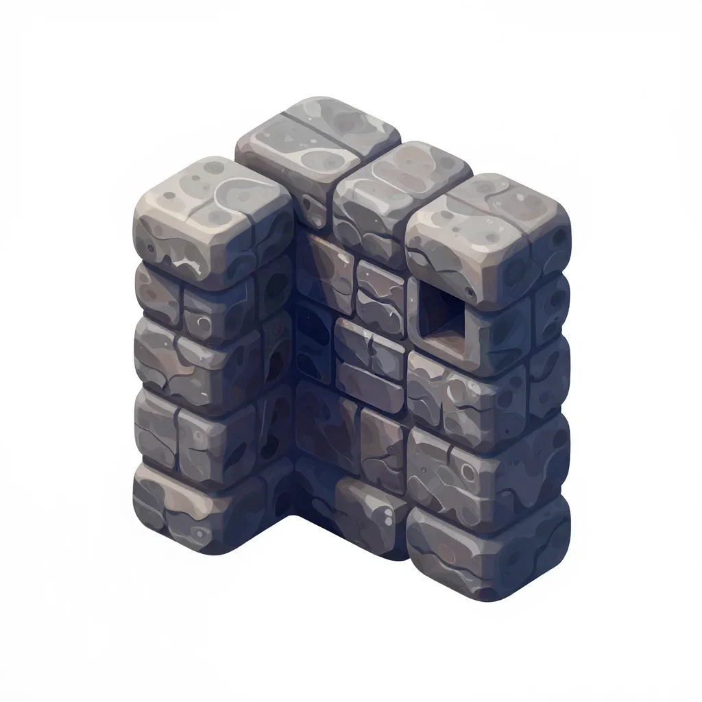 Dungeon stone wall section isolated on a white background