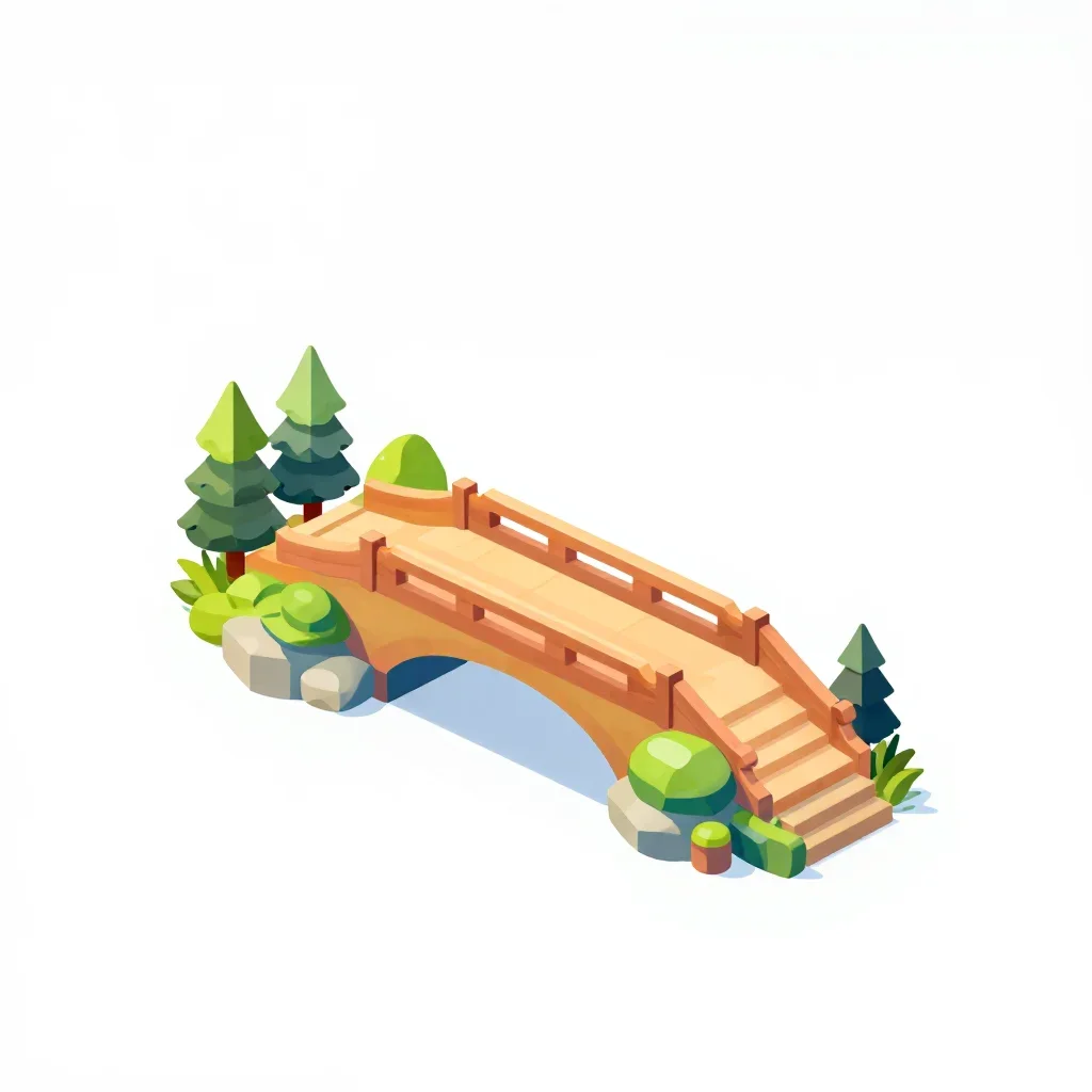 Forest village bridge isolated on a white background
