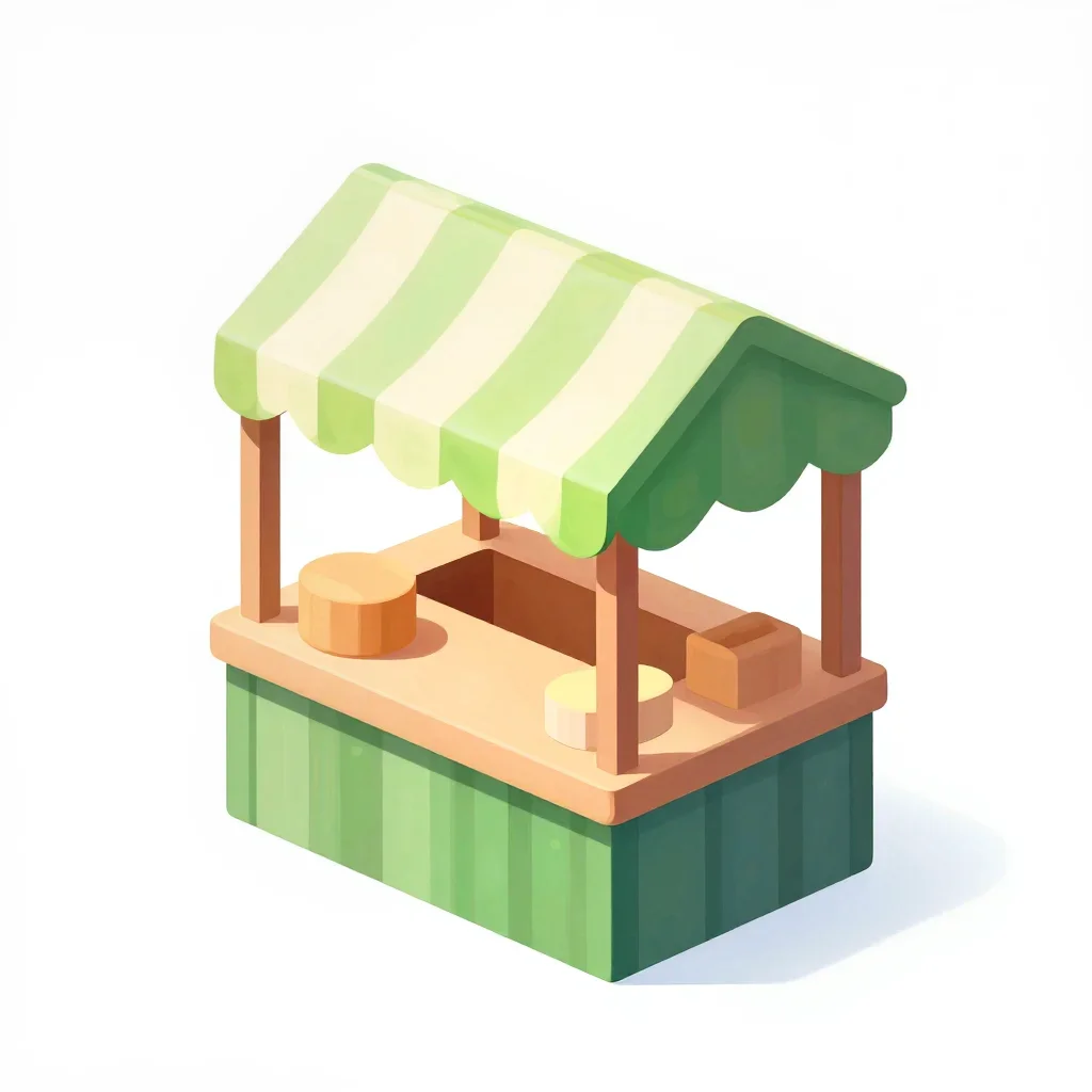 Forest village market stall isolated on a white background