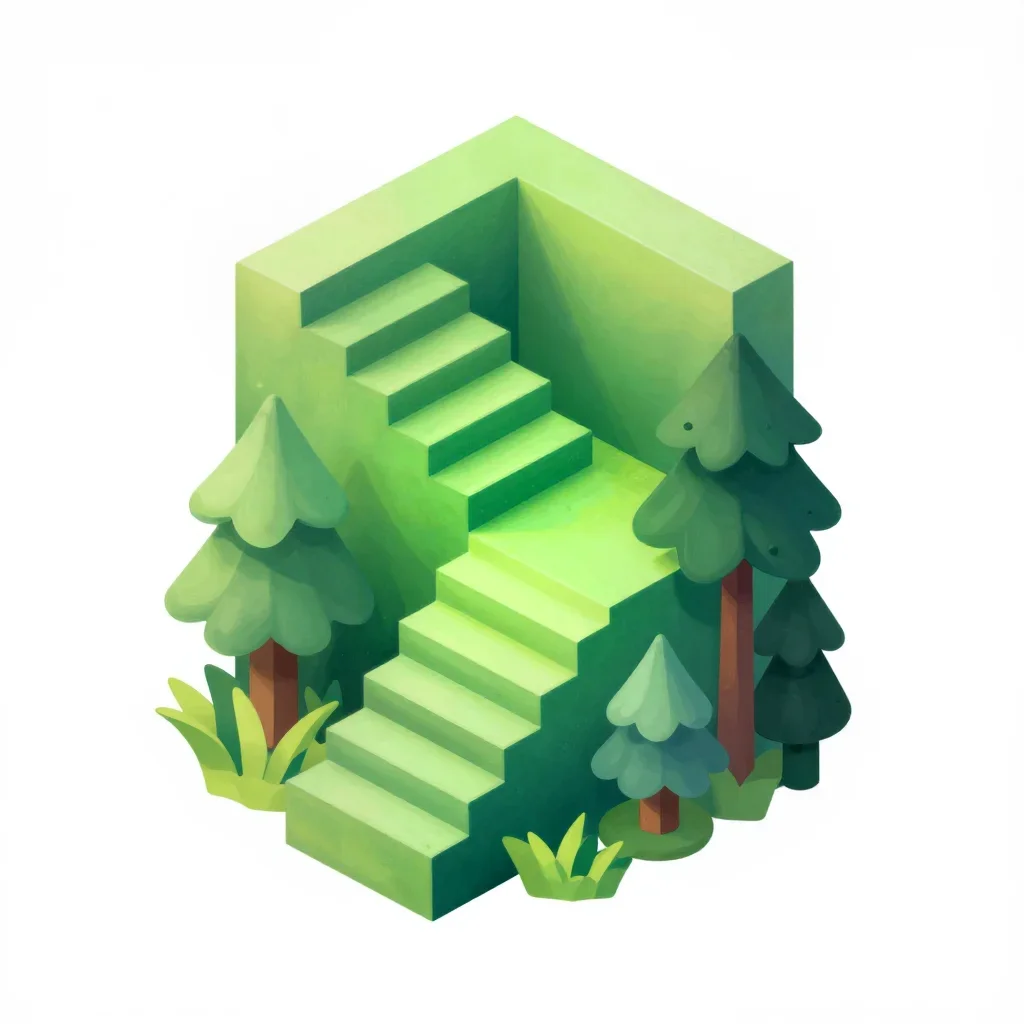 Forest village staircase isolated on a white background