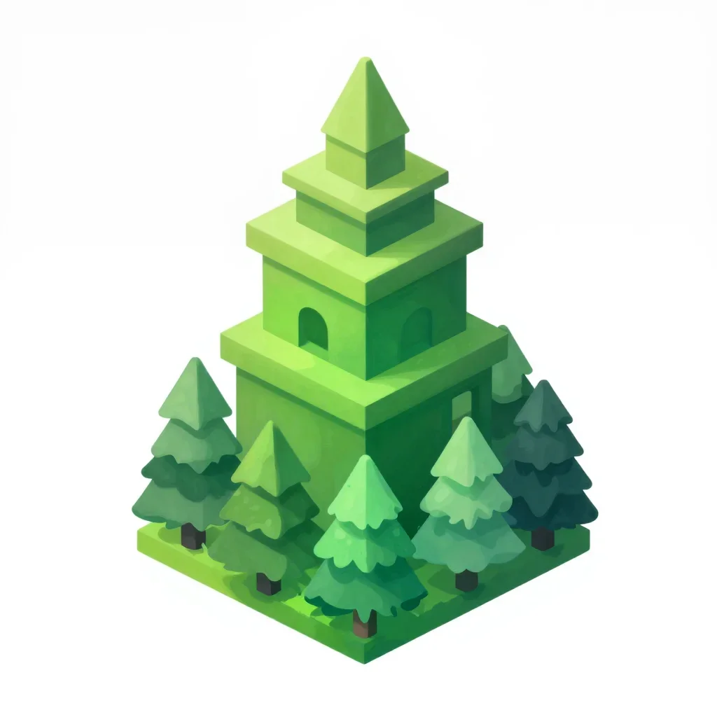 Forest village tower top isolated on a white background