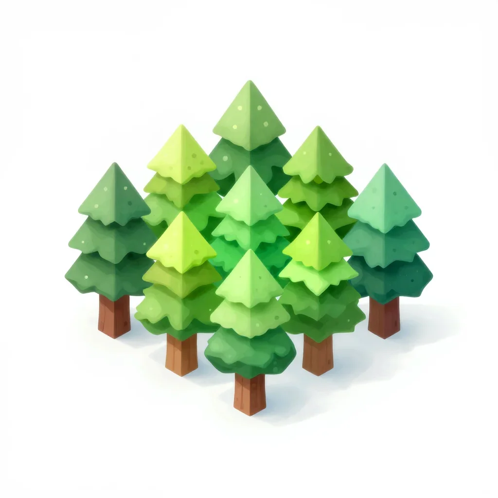Forest village tree cluster isolated on a white background