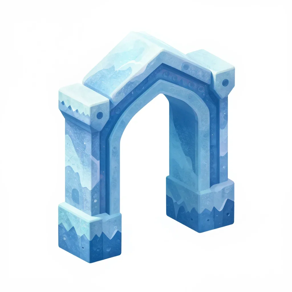 Frozen fortress doorway arch isolated on a white background