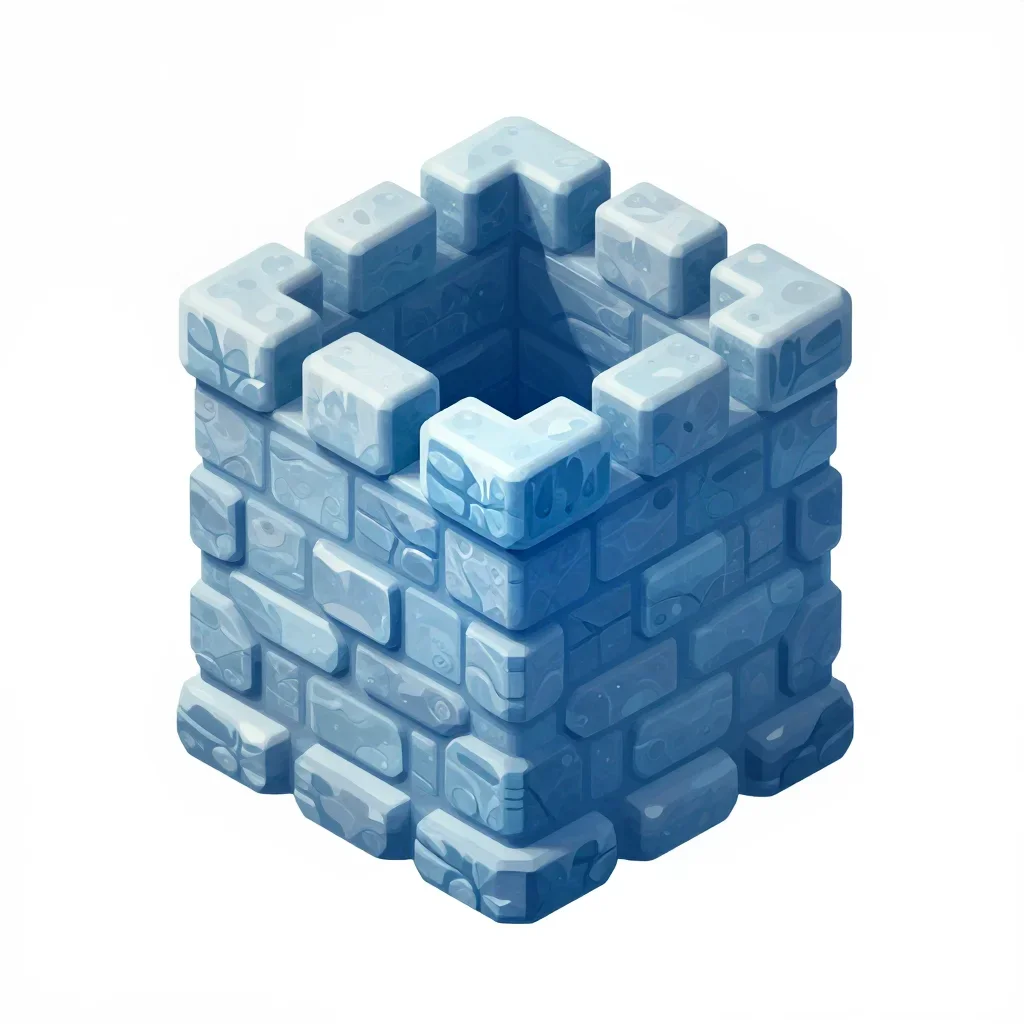 Frozen fortress stone wall section isolated on a white background