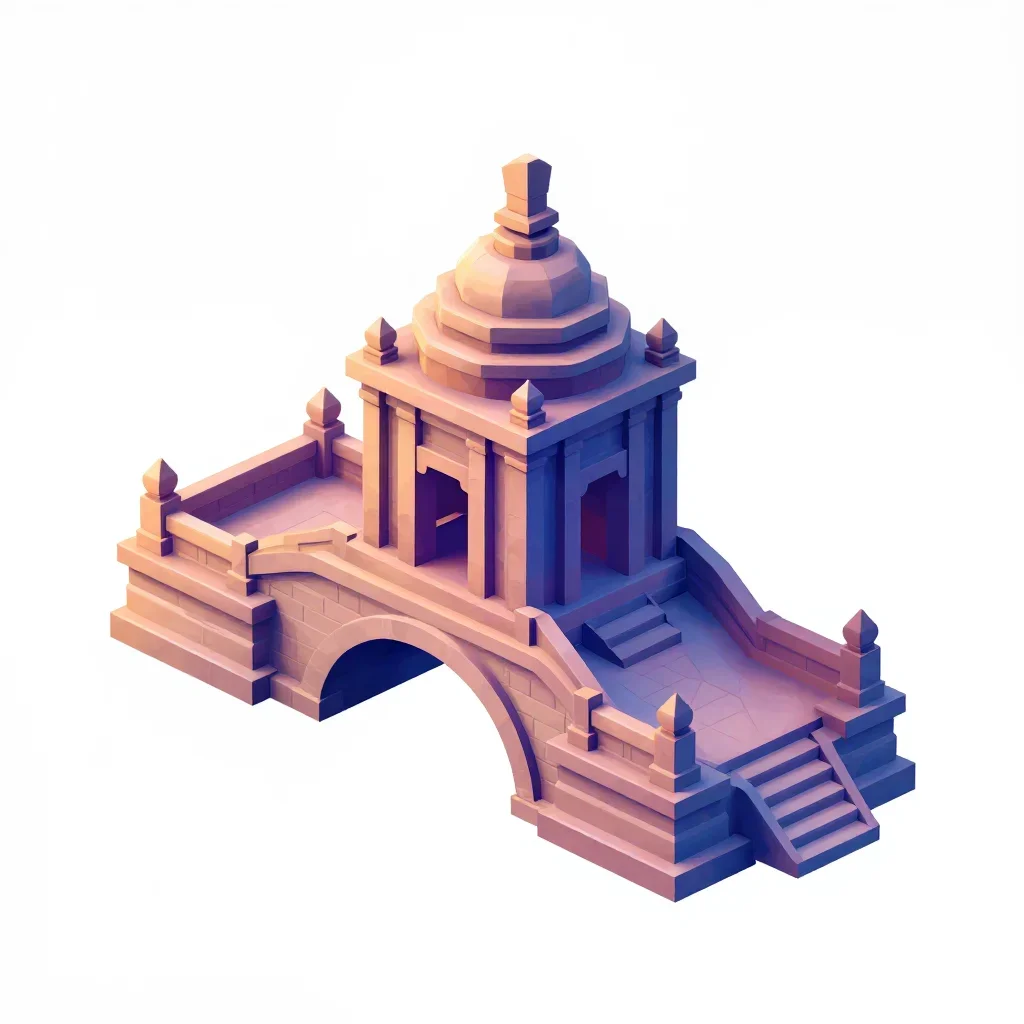 Ruined temple bridge isolated on a white background