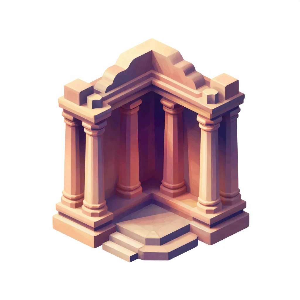 Ruined temple corridor piece isolated on a white background