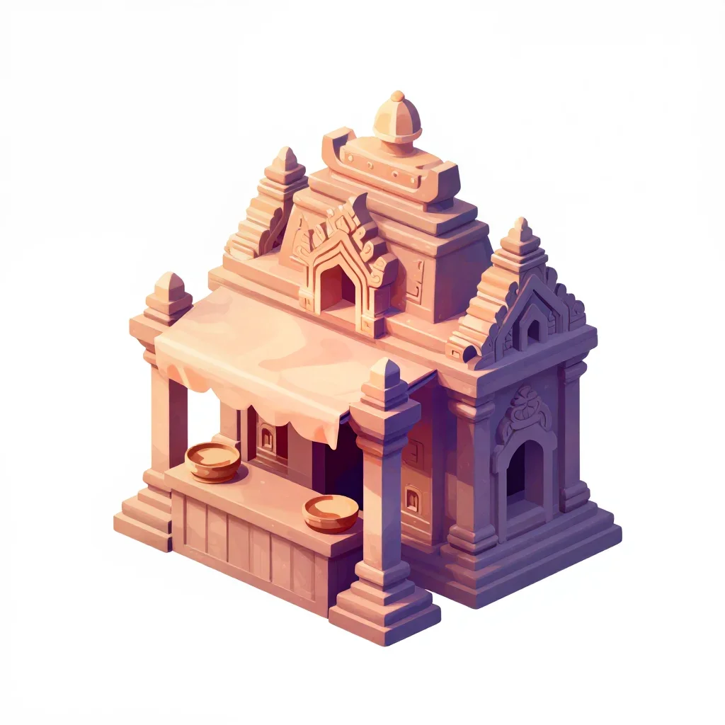 Ruined temple market stall isolated on a white background