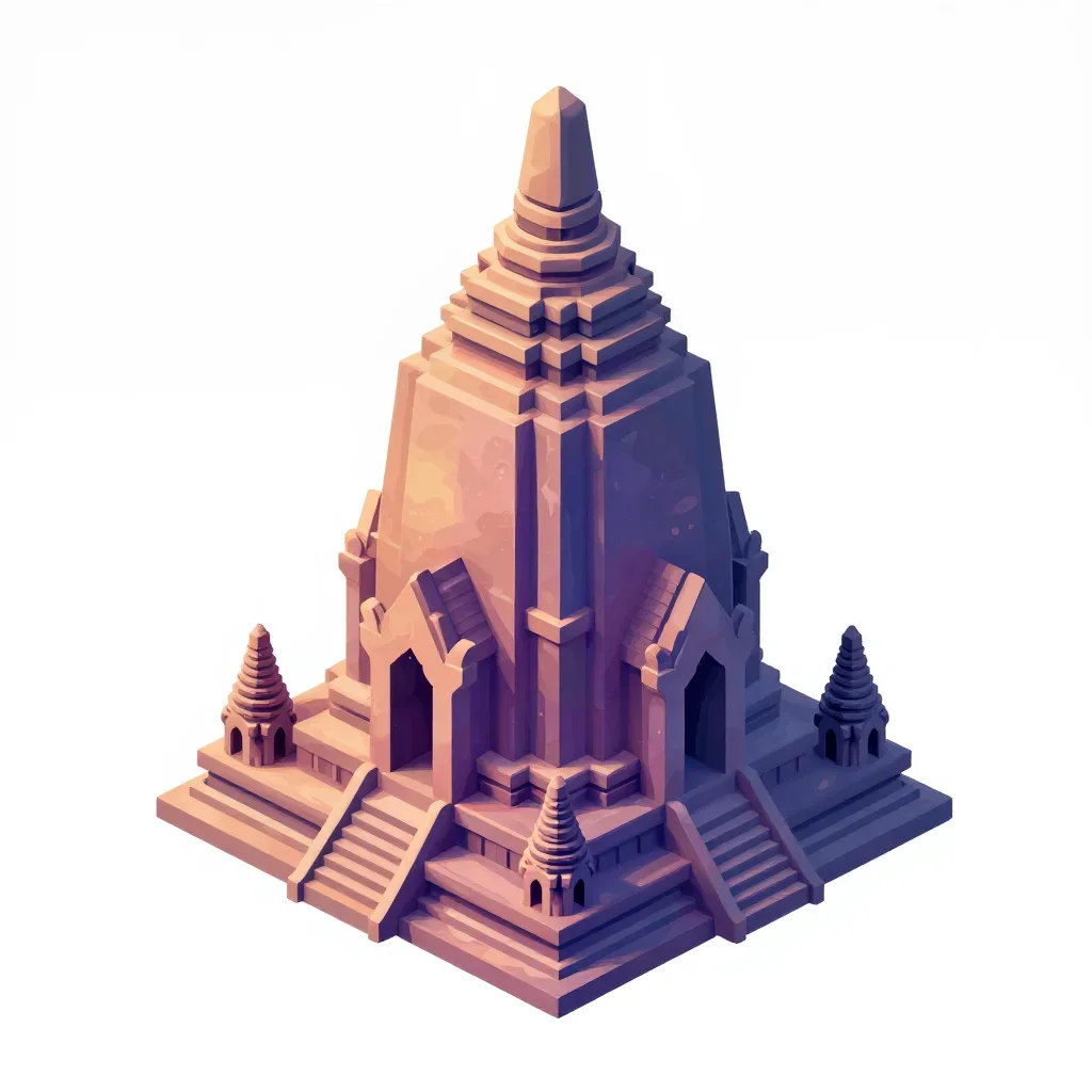 Ruined temple tower top isolated on a white background