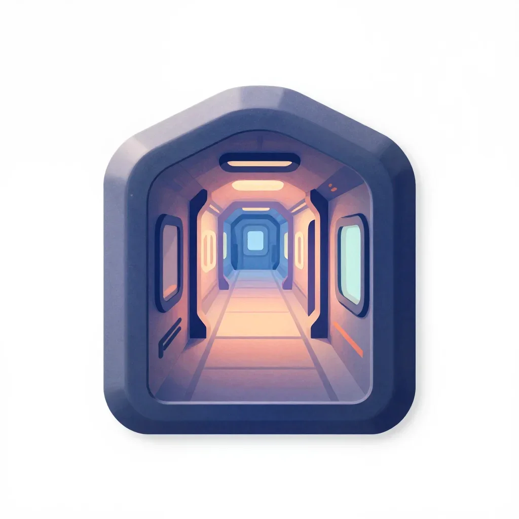 Sci-fi station corridor piece isolated on a white background