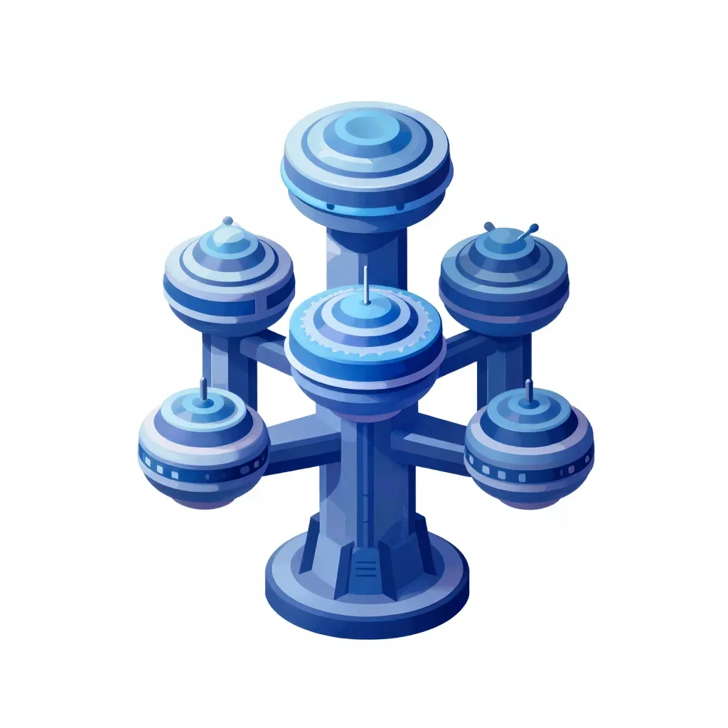 Sci-fi station tree cluster isolated on a white background
