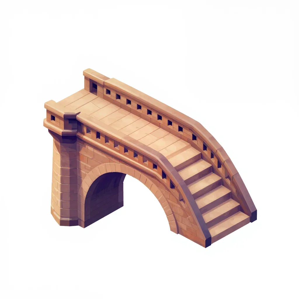 Medieval bridge segment isolated on a white background