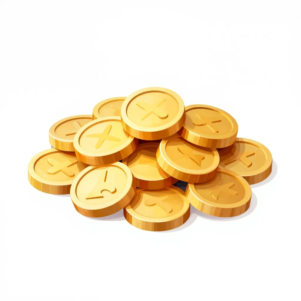 Medieval gold coin pile isolated on a white background