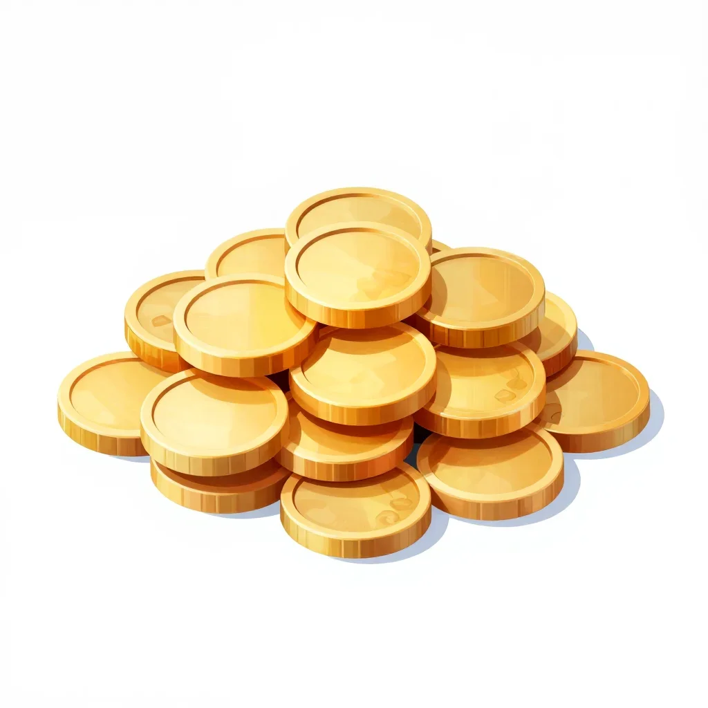 Post-apocalyptic gold coin pile isolated on a white background