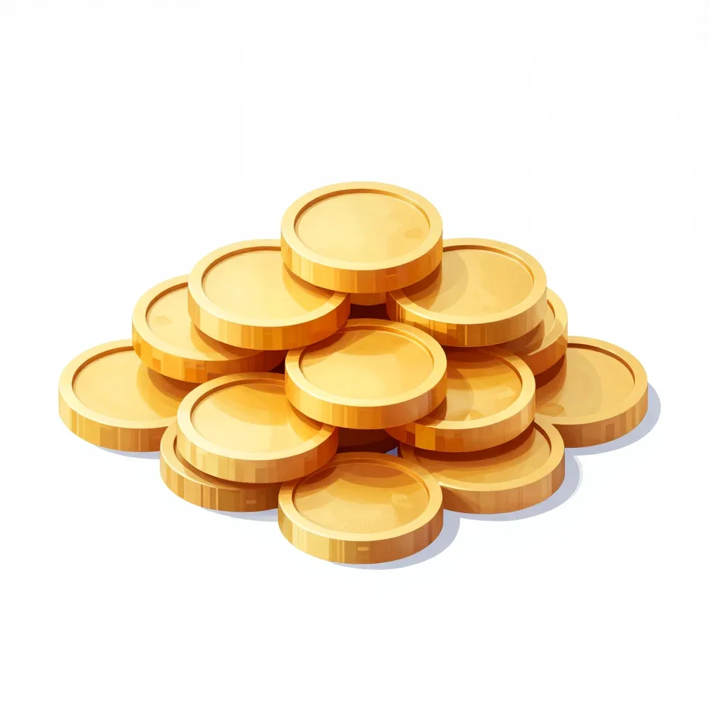 Sci-fi gold coin pile isolated on a white background